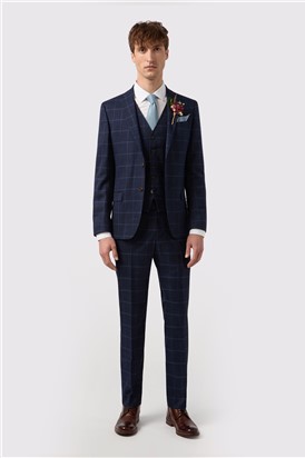  Slim Fit Blue Windowpane Check Trouser