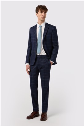  Slim Fit Blue Windowpane Check Trouser