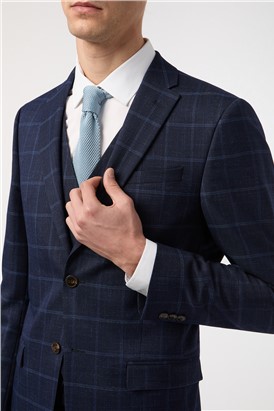  Slim Fit Blue Windowpane Check Trouser