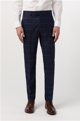  Slim Fit Blue Windowpane Check Trouser