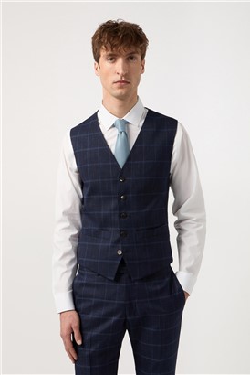  Slim Fit Blue Windowpane Check Suit