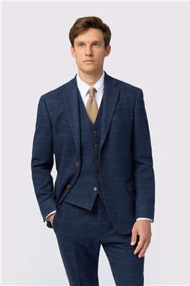  Tailored Fit Ezra Blue Check Trousers