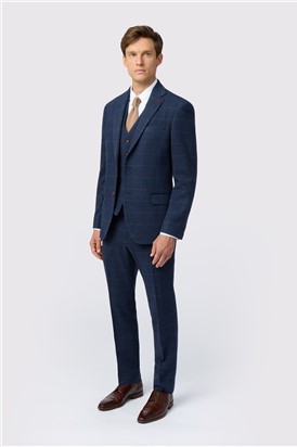  Tailored Fit Ezra Blue Check Trousers