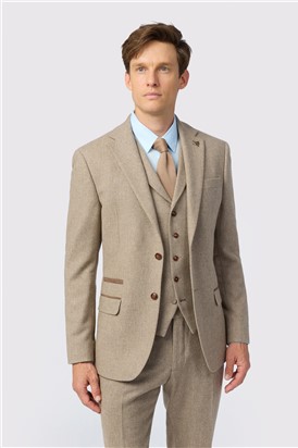  Slim Fit Camel Herringbone Tweed Suit