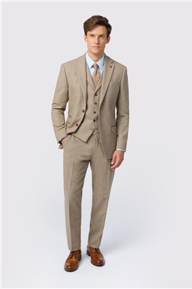  Slim Fit Camel Herringbone Tweed Suit