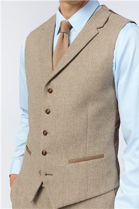  Slim Fit Camel Herringbone Tweed Suit