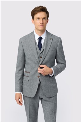  Slim Fit Grey Herringbone Tweed Suit