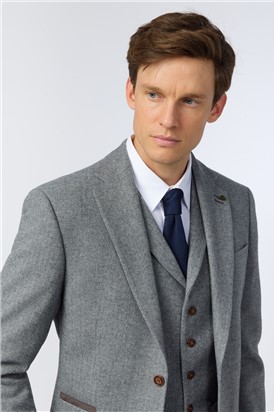  Slim Fit Grey Herringbone Tweed Suit