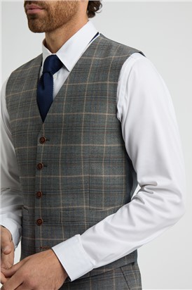  Slim Fit Grey With Tan Checked Suit