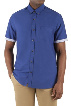  Cobalt Blue Cotton Short Sleeve Shirt