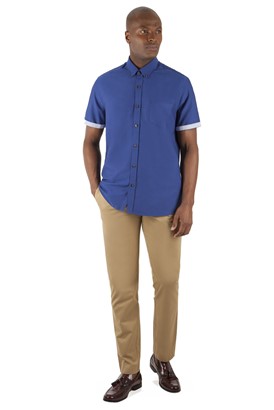  Cobalt Blue Cotton Short Sleeve Shirt