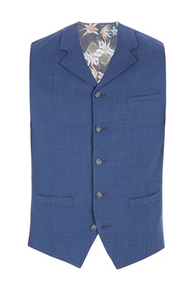  Cobalt Blue Wool Blend Waistcoat