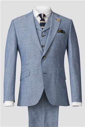  Pale Blue Waistcoat  With Linen Flec