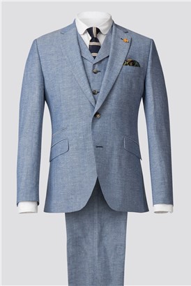  Pale Blue Waistcoat  With Linen Flec