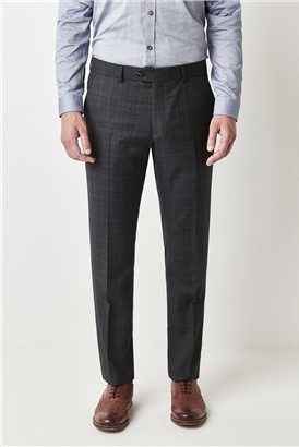  Tailored Fit Grey Check Suit Trousers