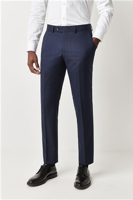  Navy Blue Check Tailored Fit Trousers