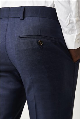  Navy Blue Check Tailored Fit Trousers