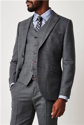  Blue Textured Slim Fit Suit Jacket