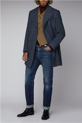  Navy Herringbone Overcoat