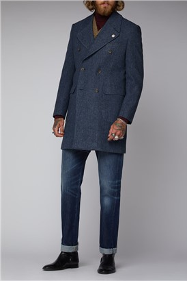  Navy Herringbone Overcoat