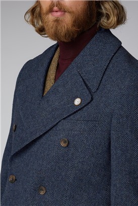  Navy Herringbone Overcoat