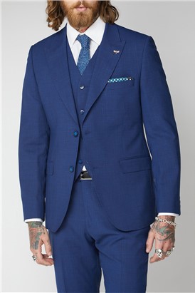  Slim Fit Cobalt Blue Textured Waistcoat