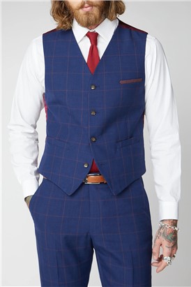 Navy with Burgundy Windowpane Check Waistcoat