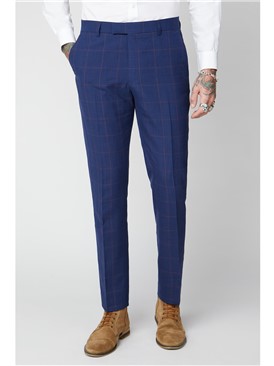  Navy & Burgundy Checked Trousers