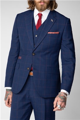 Navy with Burgundy Windowpane Check Waistcoat