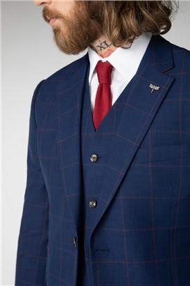 Navy with Burgundy Windowpane Check Waistcoat