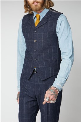  Navy and Grey Windowpane Check Waistcoat