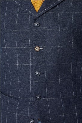  Navy and Grey Windowpane Check Waistcoat