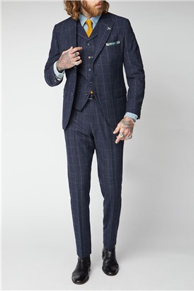  Navy and Grey Windowpane Check Waistcoat