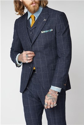  Navy and Grey Windowpane Check Waistcoat