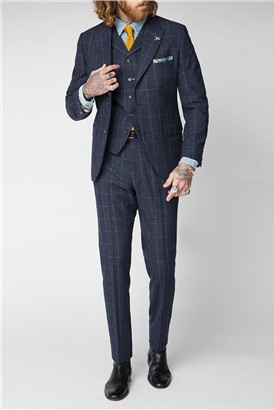  Navy and Grey Windowpane Check Waistcoat