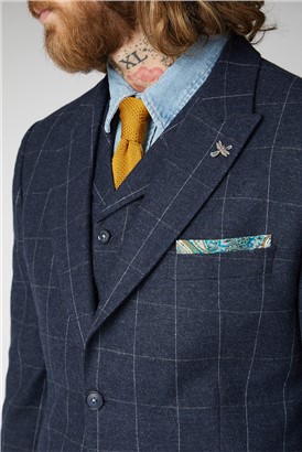  Navy and Grey Windowpane Check Waistcoat