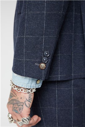  Navy and Grey Windowpane Check Waistcoat