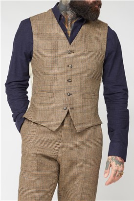  Slim Fit Fawn Glen Check Waistcoat