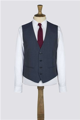  Slim Fit Charcoal & Blue Striped Waistcoat