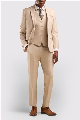  Tailored Fit Stone Linen Blend Trousers