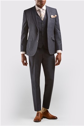  Tailored Fit Navy Linen Blend Waistcoat