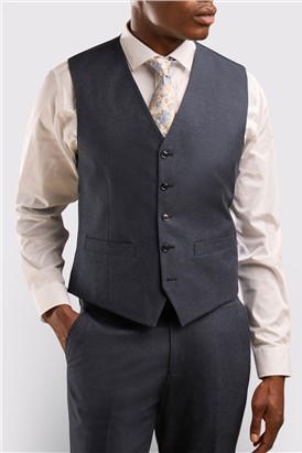  Tailored Fit Navy Linen Blend Waistcoat