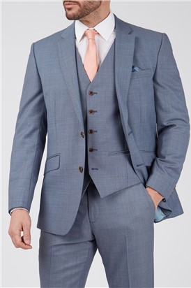  Tailored Fit Light Blue Sharkskin Waistcoat