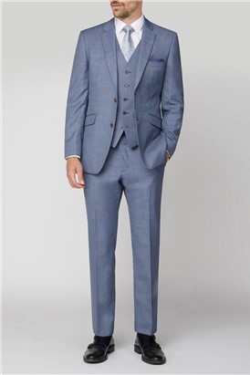  Tailored Fit Light Blue Sharkskin Trousers