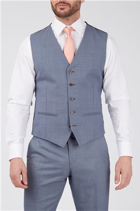  Tailored Fit Light Blue Sharkskin Waistcoat