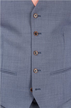  Tailored Fit Light Blue Sharkskin Waistcoat