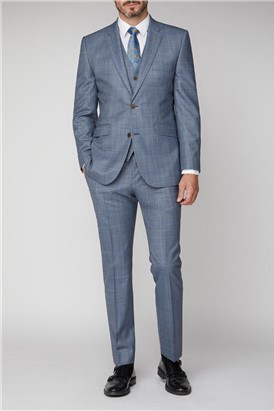  Regular Fit Light Blue Sharkskin Trousers