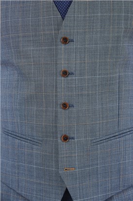  Tailored Fit Light Blue Sharkskin Waistcoat