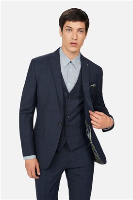  Slim Fit Navy Tonal Check Suit Jacket