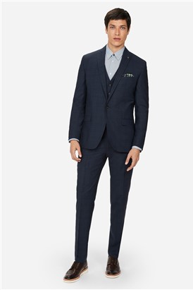  Slim Fit Navy Tonal Check Suit Jacket